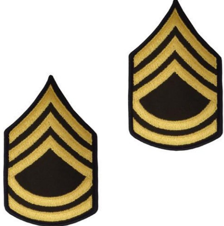 Army Chevron: Sergeant First Class - gold embroidered on green, male