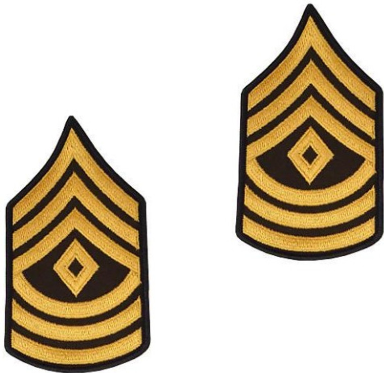 Army Chevron: First Sergeant - gold embroidered on green, male