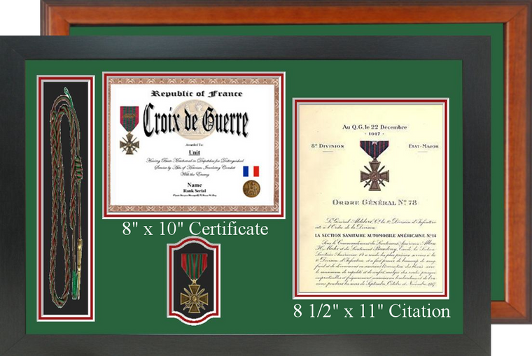 17" x 26" Double Certificate H/V Frame w/ Shoulder Cord or Coins & Medal
