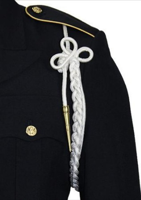 Army Shoulder Cord: 2720 White Rayon with Brass Tip