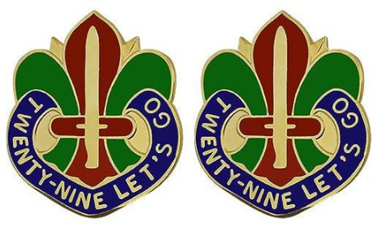 Army Crest: 29th Infantry Division - Twenty-Nine Let's Go- pair