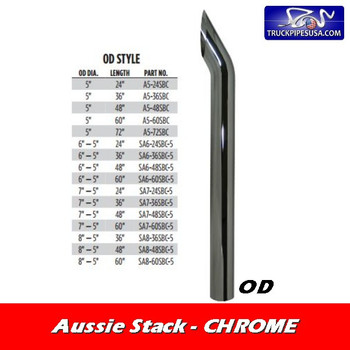 A5-48SBC 5" x 48" OD Aussie Style Chrome Exhaust Stack (A5-48SBC) A5-48SBC 5" x 48" OD Aussie Style Chrome Exhaust Stack (A5-48SBC)
