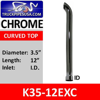 3.5" x 12" Curved Exhaust Tip with ID Bottom CHROME K35-12EXC 3.5" x 12" Curved Exhaust Tip with ID Bottom CHROME K35-12EXC