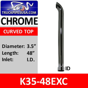3.5" x 48" Curved Exhaust Tip with ID Bottom CHROME K35-48EXC 3.5" x 48" Curved Exhaust Tip with ID Bottom CHROME K35-48EXC
