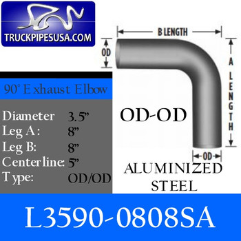 3.5" Exhaust Elbow 90 Degree 8" x 8" OD/OD ALUMINIZED L3590-0808SA 3.5" Exhaust Elbow 90 Degree 8" x 8" OD/OD ALUMINIZED L3590-0808SA