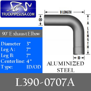 3" Exhaust Elbow 90 Degree 7" x 7" ID/OD ALUMINIZED L390-0707A 3" Exhaust Elbow 90 Degree 7" x 7" ID/OD ALUMINIZED L390-0707A