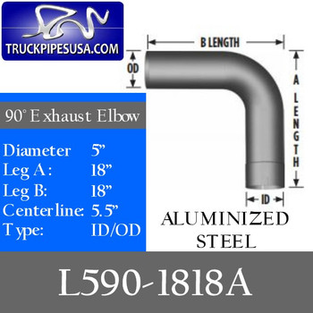 5" Exhaust Elbow 90 Degree 18" x 18" ID/OD ALUMINIZED L590-1818A 5" Exhaust Elbow 90 Degree 18" x 18" ID/OD ALUMINIZED L590-1818A