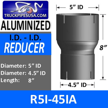 5" ID x 4.5" ID x 6" Aluminized Exhaust Pipe Reducer R5I-45IA 5" ID x 4.5" ID x 6" Aluminized Exhaust Pipe Reducer R5I-45IA