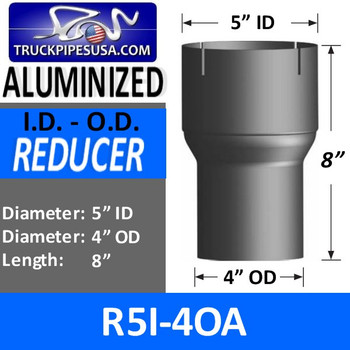 5" ID to 4" OD Aluminized Exhaust Pipe Reducer R5I-4OA 5" ID to 4" OD Aluminized Exhaust Pipe Reducer R5I-4OA