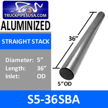 5" x 36" Flat Top Exhaust Stack OD Bottom ALUMINIZED S5-36SBA 5" x 36" Flat Top Exhaust Stack OD Bottom ALUMINIZED S5-36SBA