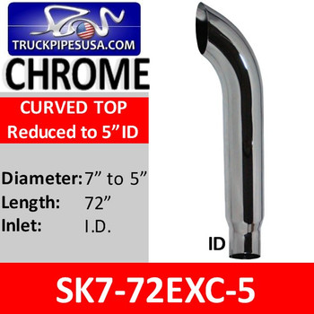 7" x 72" Curved Exhaust Tip with 5" ID Bottom CHROME SK7-72EXC-5 7" x 72" Curved Exhaust Tip with 5" ID Bottom CHROME SK7-72EXC-5