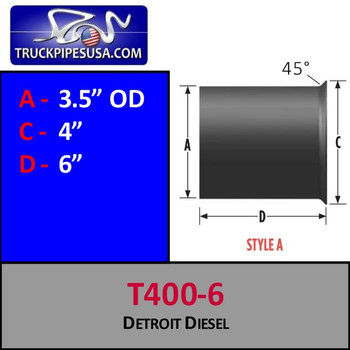 Turbo Exhaust Pipe 3.5 OD x 3.5 ID x 6" Detroit Diesel Style-A T400-6 Turbo Exhaust Pipe 3.5 OD x 3.5 ID x 6" Detroit Diesel Style-A T400-6