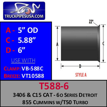 Turbo Exhaust Pipe 5" OD Universal Turbo Style-A T588-6 Turbo Exhaust Pipe 5" OD Universal Turbo Style-A T588-6