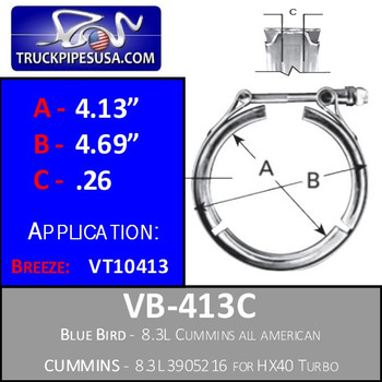 VB-413C 8.3 Cummins 3.5" Turbo Exhaust Clamp Breeze VT10413 VB-413C 8.3 Cummins 3.5" Turbo Exhaust Clamp Breeze VT10413