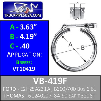 VB-419F Ford V-Band Turbo Exhaust Clamp Breeze VT10419 VB-419F Ford V-Band Turbo Exhaust Clamp Breeze VT10419
