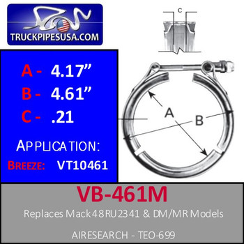 VB-461M Mack V-Band Turbo Exhaust Clamp Breeze VT10461 VB-461M Mack V-Band Turbo Exhaust Clamp Breeze VT10461