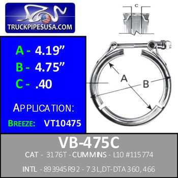 VB-475C V-Band Turbo Exhaust Clamp with Breeze VT10475 VB-475C V-Band Turbo Exhaust Clamp with Breeze VT10475