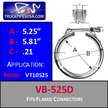 VB-525D 92T V-Band Turbo Exhaust Clamp Breeze VT10525 VB-525D 92T V-Band Turbo Exhaust Clamp Breeze VT10525