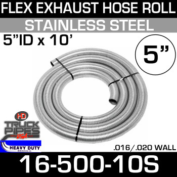 5" Stainless Steel Flex Exhaust Tubing 10 Foot Long FTS50019X10
