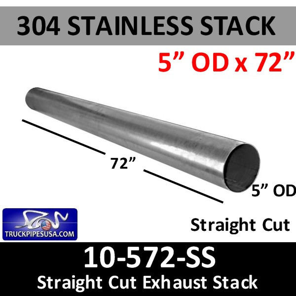 409 Stainless Steel Straight Exhaust Pipe - 5" OD X 24" Long - Universal Weld/Clamp On