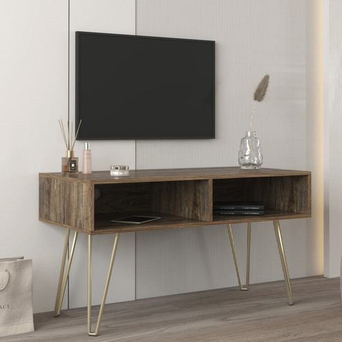 Modern Design TV stand stable Metal Legs with 2 open shelves to put TV, DVD, router, books, and small ornaments,Espresso