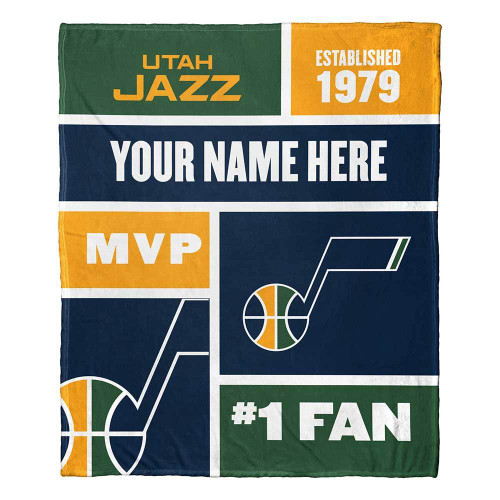 [Personalization Only] Utah Jazz - Colorblock Personalized Silk Touch Throw Blanket