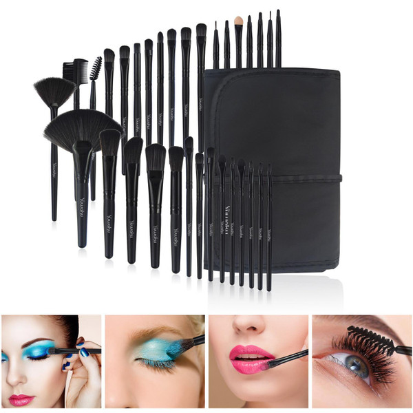 32 professional makeup brush set, facial eye shadow eyeliner foundation blush lip powder liquid cream blending brush (black)