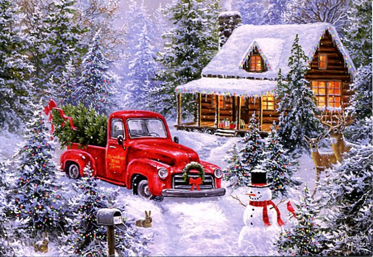 Red Retro Pickup Truck And Horses By Rural Barn In Winter With Christmas  Wreath Stock Photo Picture And Royalty Free Image Image 112409029