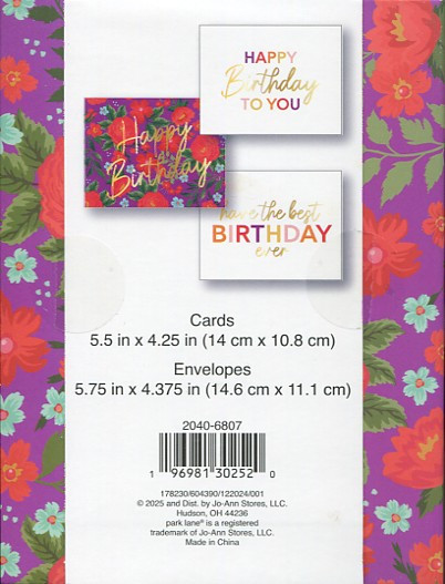 Park Lane blank birthday cards