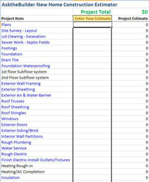 New Home Construction Estimator