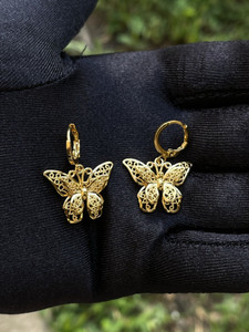 24k Gold Color Enchanted Dangling Butterfly Pair Earrings Jewelry 24k Gold Color Enchanted Dangling Butterfly Pair Earrings Jewelry