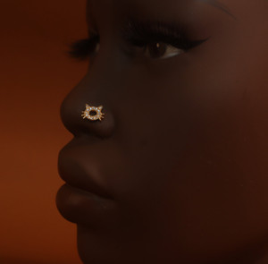 kitty Outline Gemstones Nose Stud Ring kitty Outline Gemstones Nose Stud Ring
