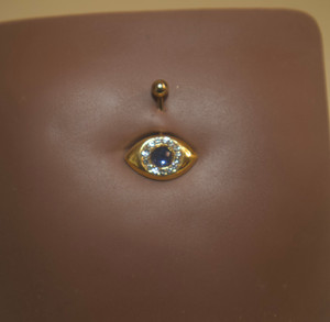 Steel Blue Eye Gem Navel Belly Button Ring Steel Blue Eye Gem Navel Belly Button Ring