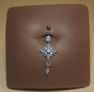 Steel Big Gem Two Dangle Navel Belly Button Steel Big Gem Two Dangle Navel Belly Button