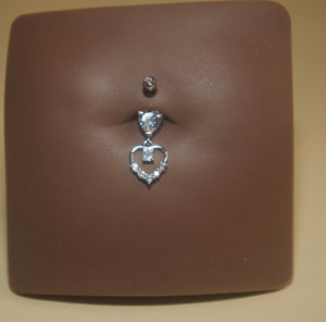 Steel Dangling Double Heart Gem Navel Belly Button Body Steel Dangling Double Heart Gem Navel Belly Button Body
