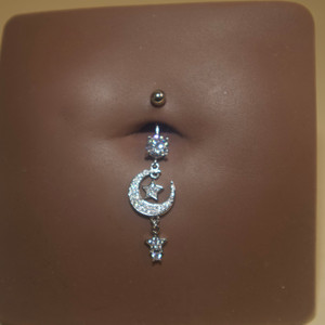 Steel Dangling Half-Moon Star Navel Belly Button Ring Steel Dangling Half-Moon Star Navel Belly Button Ring