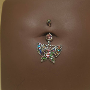 Steel Colorful Gems Steel Butterfly Navel Belly Button Ring Steel Colorful Gems Steel Butterfly Navel Belly Button Ring