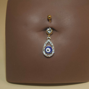 Steel Oval Evil Eye Navel Belly Button Ring Steel Oval Evil Eye Navel Belly Button Ring