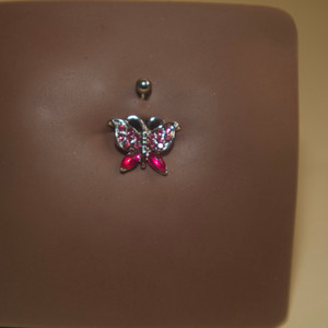 Steel Pink Butterfly Navel Belly Button Ring Body Piercing Jewelry Steel Pink Butterfly Navel Belly Button Ring Body Piercing Jewelry