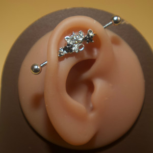 Steel Silver Color Three Flower Industrial Barbell Body Piercing Jewelry Steel Silver Color Three Flower Industrial Barbell Body Piercing Jewelry