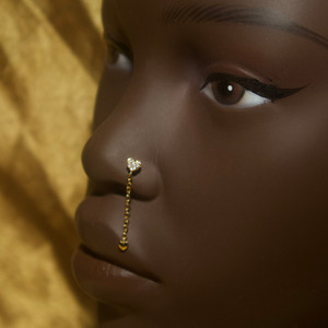 Top Heart Chain Nose Stud Ring Piercing Top Heart Chain Nose Stud Ring Piercing