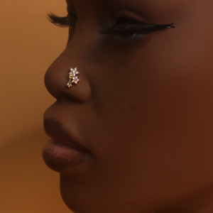 Two Flower CZ Gems Nose Stud Ring Piercing Two Flower CZ Gems Nose Stud Ring Piercing