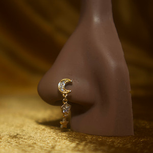 Half Moon Dangle Star Nose Ring Piercing Jewelry Half Moon Dangle Star Nose Ring Piercing Jewelry