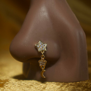 Gold Double Star Nose Stud Ring Piercing Jewelry Gold Double Star Nose Stud Ring Piercing Jewelry