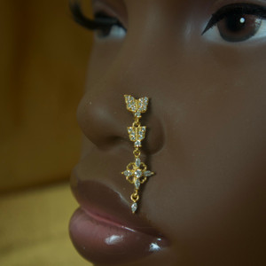 Dangle Double Butterfly Nose Stud Ring Piercing Jewelry Dangle Double Butterfly Nose Stud Ring Piercing Jewelry