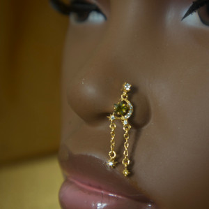Galaxy Big Star Two Chain Dangle Gem Nose Stud Galaxy Big Star Two Chain Dangle Gem Nose Stud
