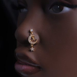 Dangle Moon Star Nose Stud Ring Piercing Dangle Moon Star Nose Stud Ring Piercing
