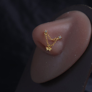 Two Nose Hole Dangle Butterfly Stud Ring Piercing Two Nose Hole Dangle Butterfly Stud Ring Piercing
