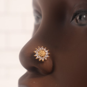 Sun Flower Bling White Gem Nose Stud Ring Piercing Sun Flower Bling White Gem Nose Stud Ring Piercing