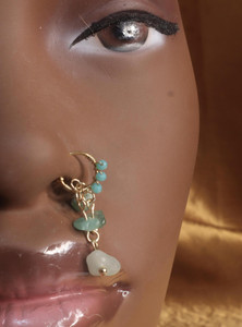 Dangle Jade blue Crystal Stone Faux Nose Cuff Hoop Dangle Jade blue Crystal Stone Faux Nose Cuff Hoop